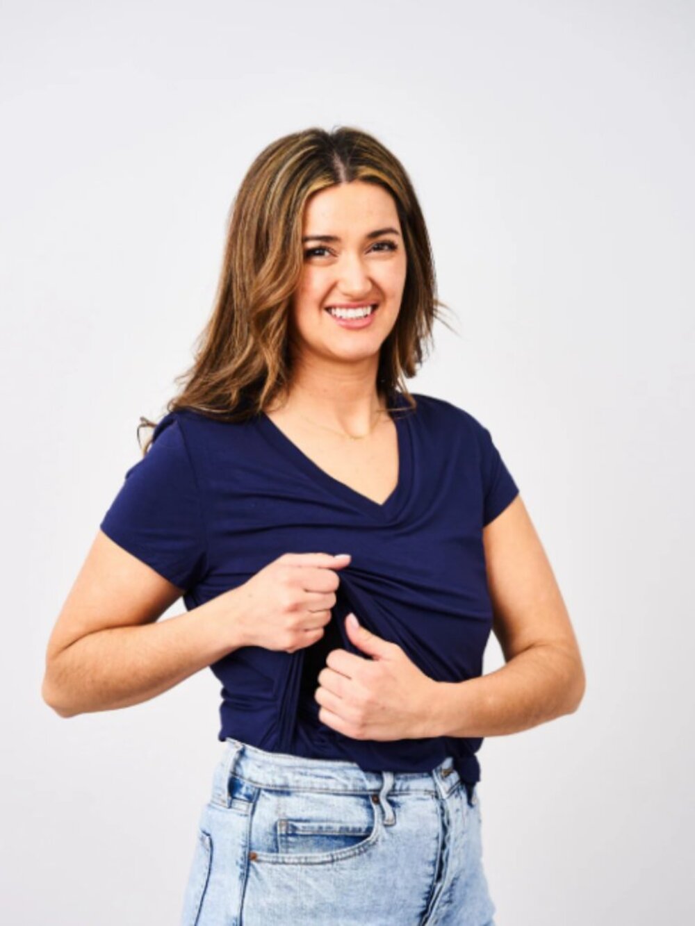 Latched Mama Nursing/Pumping Navy V-Neck Tee